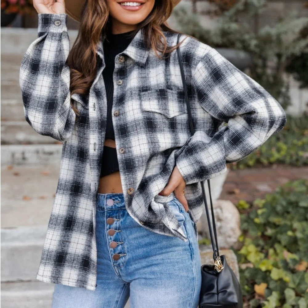 Pink Lily Good Timing Black Plaid Shacket - Picture 2 of 10